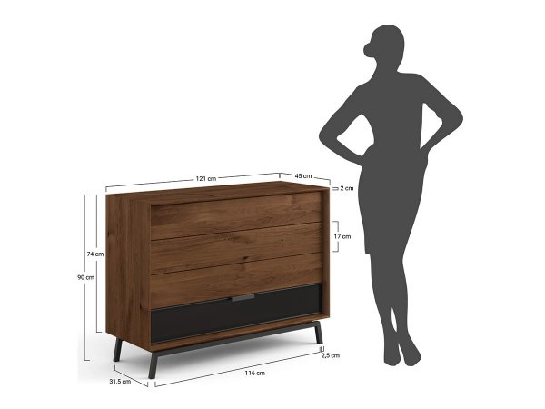 Dubová komoda se sklem LOFT, tabák