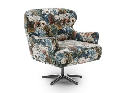 Stylové otočné křeslo AMBER v květinovém potahu Flower rose blue