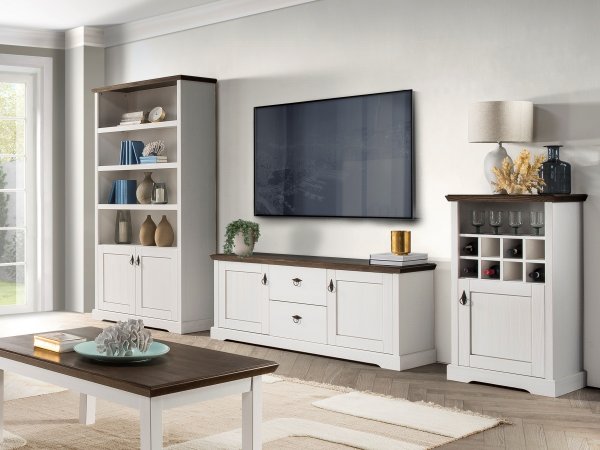 Knihovna do obývacího pokoje ve venkovském stylu AGLIANA typ 13 borovice bílá/Narbonne