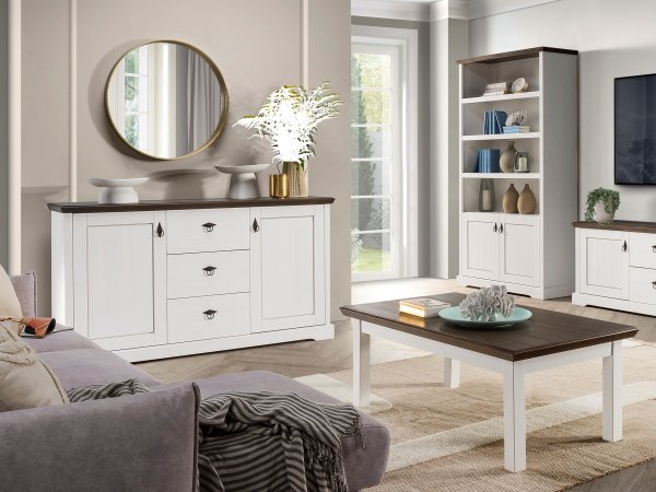 Knihovna do obývacího pokoje ve venkovském stylu AGLIANA typ 13 borovice bílá/Narbonne