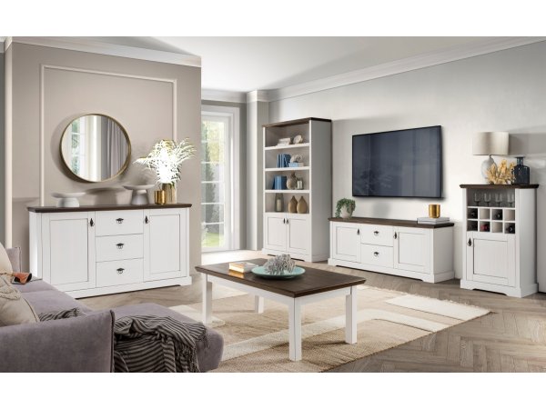 Knihovna do obývacího pokoje ve venkovském stylu AGLIANA typ 13 borovice bílá/Narbonne