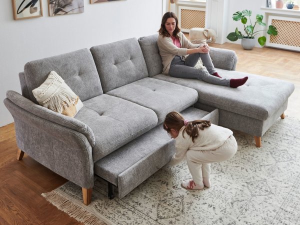 Rohová sedací souprava s nastavitelnou hloubkou sedáku HEDEN 1