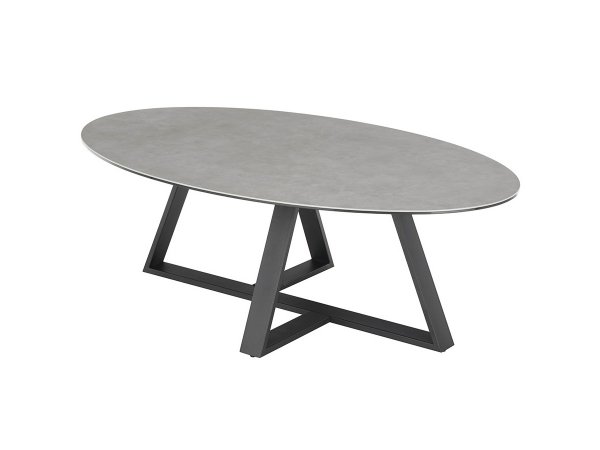 Oválný konferenční stolek ELBING šedá keramika/kov černý mat