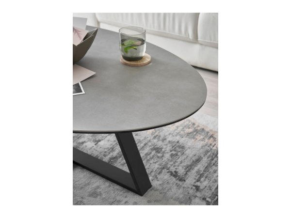 Oválný konferenční stolek ELBING šedá keramika/kov černý mat
