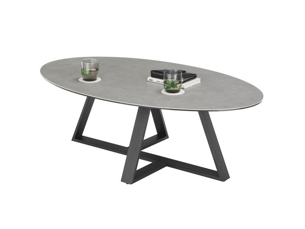 Oválný konferenční stolek ELBING šedá keramika/kov černý mat