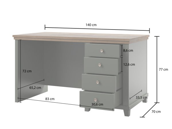 Pracovní stůl ve venkovském stylu EVORA typ 03 zelená/dub lefkas