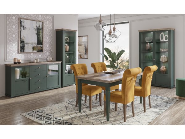 Rozkládací jídelní stůl ve venkovském stylu EVORA typ 92 zelená/dub lefkas