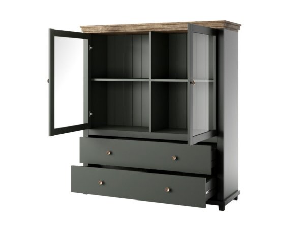 Komoda s vitrínou do obývacího pokoje ve venkovském stylu EVORA typ 46 zelená/dub lefkas