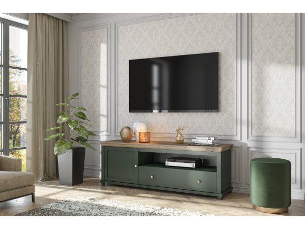 Nábytek do obývacího pokoje ve venkovském stylu EVORA zelená/dub lefkas