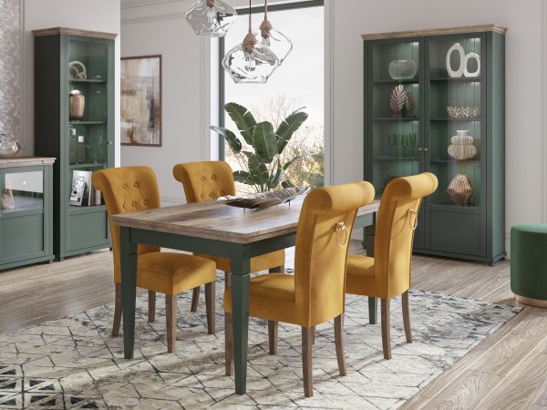Nábytek do jídelny ve venkovském stylu EVORA zelená/dub lefkas