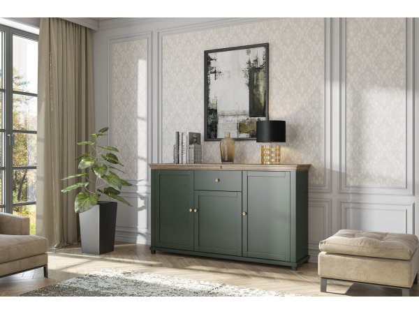 Nábytek do obývacího pokoje ve venkovském stylu EVORA zelená/dub lefkas