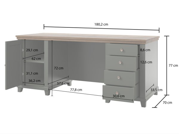 Pracovní stůl ve venkovském stylu EVORA typ 07 zelená/dub lefkas