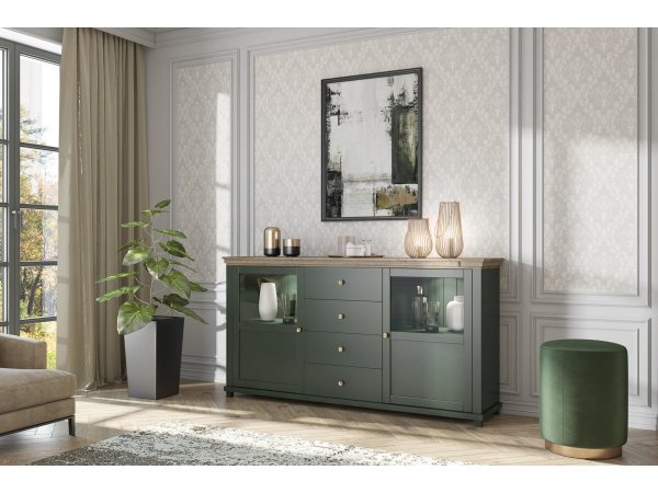 Nábytek do jídelny ve venkovském stylu EVORA zelená/dub lefkas