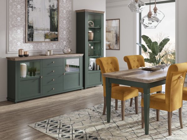 Nábytek do jídelny ve venkovském stylu EVORA zelená/dub lefkas