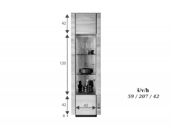 Vitrína I z dubového masivu KARIS dub divoký 100% masiv