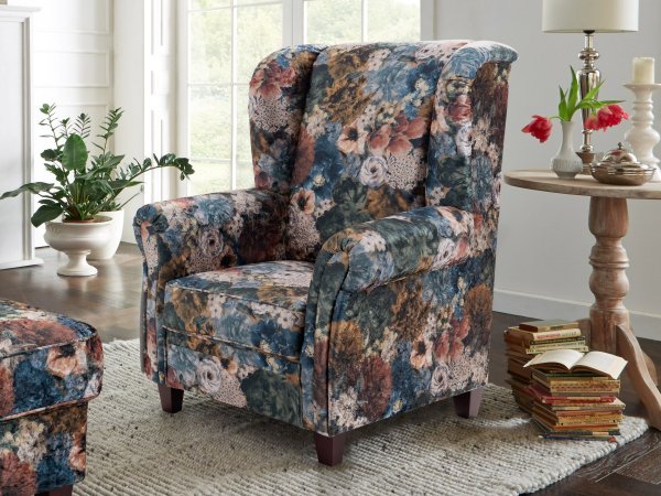 Taburet 59x59 FÖHR v květovaném potahu