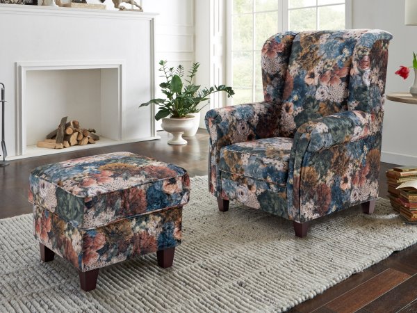 Taburet 59x59 FÖHR v květovaném potahu