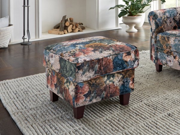 Taburet 59x59 FÖHR v květovaném potahu