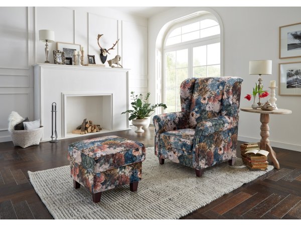 Taburet 59x59 FÖHR v květovaném potahu