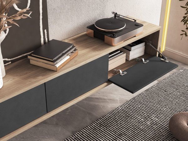 Závěsný televizní stolek FRIDA typ 38 délka 180 cm dub/antracit