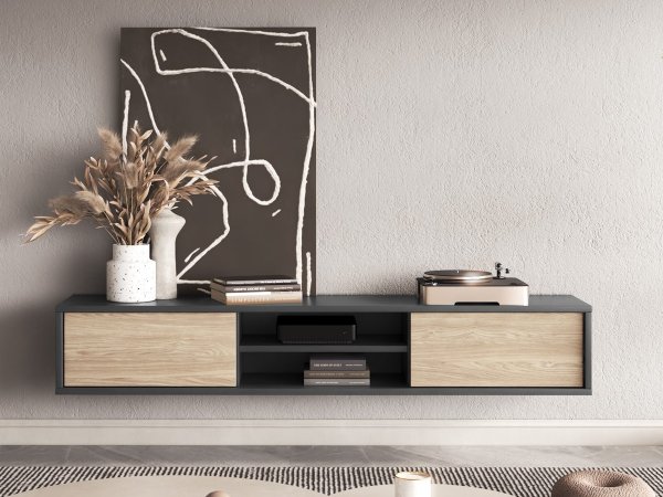 Závěsný televizní stolek FRIDA typ 40 délka 180 cm dub/antracit