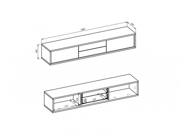 Závěsný televizní stolek FRIDA typ 39 délka 180 cm dub/antracit