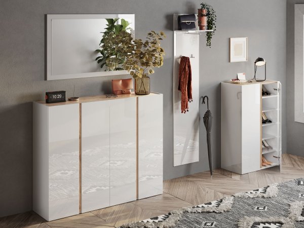 Botník do předsíně FRAME (typ 409089-42K) bílý lesk/dub Cadiz