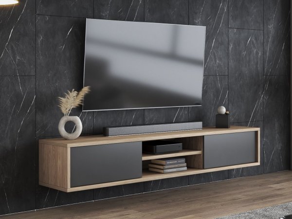 Závěsný televizní stolek FRIDA typ 40 délka 180 cm dub/antracit