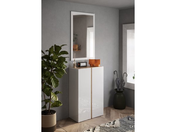 Nábytek do předsíně FRAME bílý lesk/dub Cadiz