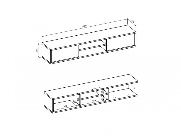 Závěsný televizní stolek FRIDA typ 40 délka 180 cm dub/antracit