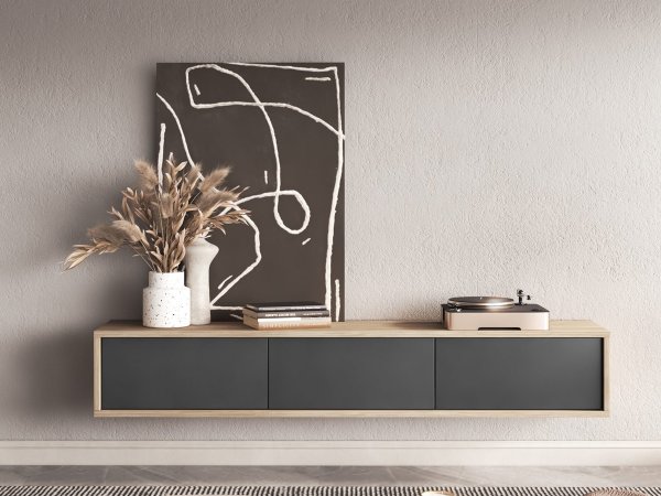 Závěsný televizní stolek FRIDA typ 38 délka 180 cm dub/antracit