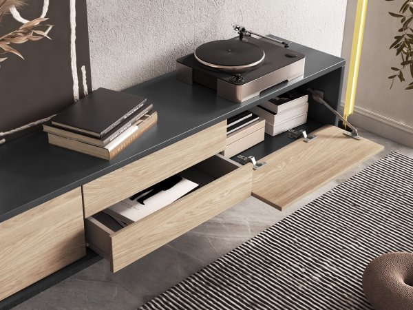 Závěsný televizní stolek FRIDA typ 39 délka 180 cm dub/antracit