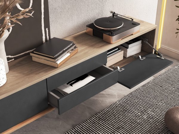 Závěsný televizní stolek FRIDA typ 39 délka 180 cm dub/antracit