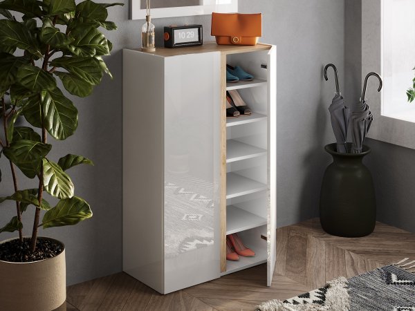 Botník do předsíně FRAME (typ 409089-42K) bílý lesk/dub Cadiz