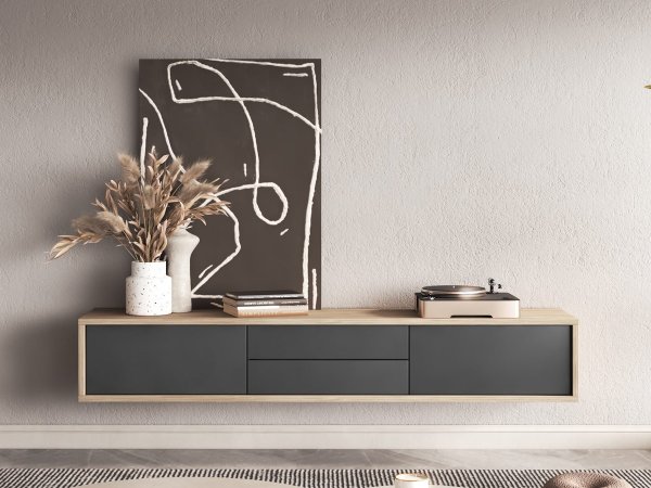 Závěsný televizní stolek FRIDA typ 39 délka 180 cm dub/antracit