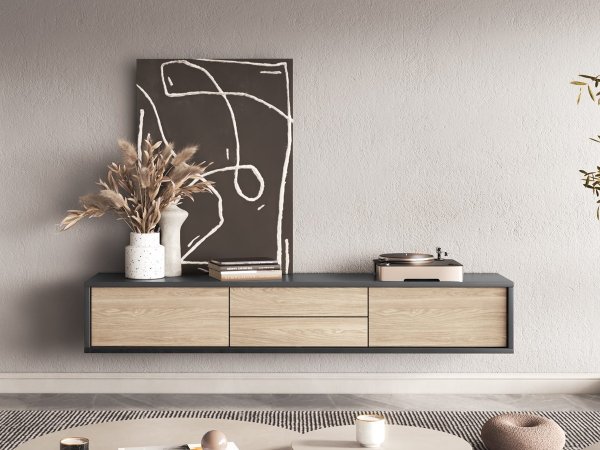 Závěsný televizní stolek FRIDA typ 39 délka 180 cm dub/antracit