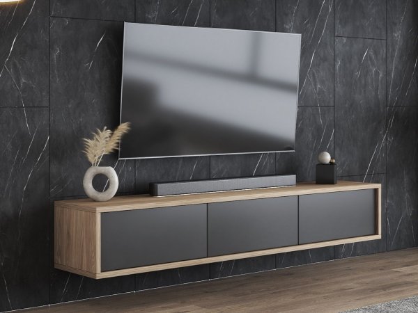 Závěsný televizní stolek FRIDA typ 38 délka 180 cm dub/antracit