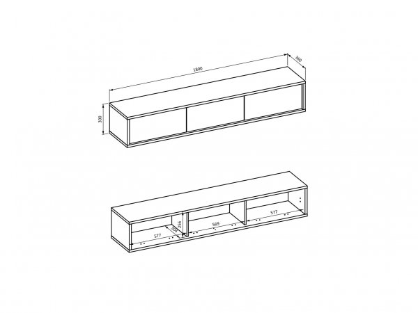 Závěsný televizní stolek FRIDA typ 38 délka 180 cm dub/antracit