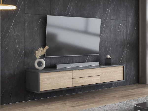 Závěsný televizní stolek FRIDA typ 39 délka 180 cm dub/antracit