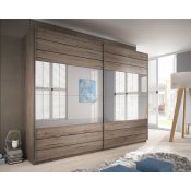 Šatní skříň s posuvnými dveřmi se zrcadlem GALAXY dub San Remo tmavý