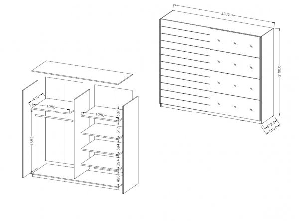 Šatní skříň s posuvnými dveřmi GALAXY dub Monastery/černý lesk