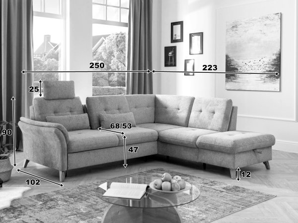 Rohová sedací souprava s nastavitelnou hloubkou sedáku HEDEN