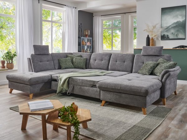 Rohová sedací souprava do tvaru U s nastavitelnou hloubkou sedáku HEDEN