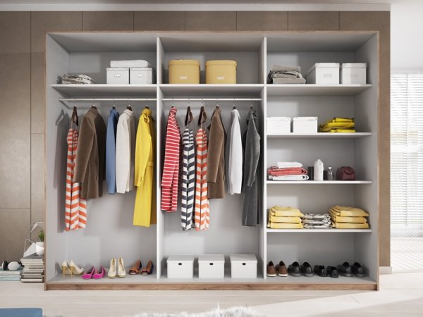 Šatní skříň s posuvnými dveřmi GALAXY bílá/dub Beaufort