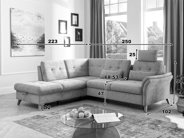 Rohová sedací souprava s nastavitelnou hloubkou sedáku HEDEN