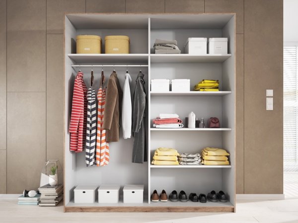 Šatní skříň s posuvnými dveřmi GALAXY bílá/dub Beaufort