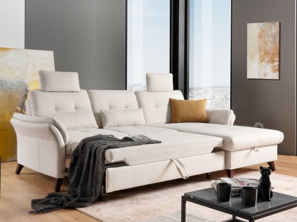 Rohová sedací souprava s nastavitelnou hloubkou sedáku HEDEN