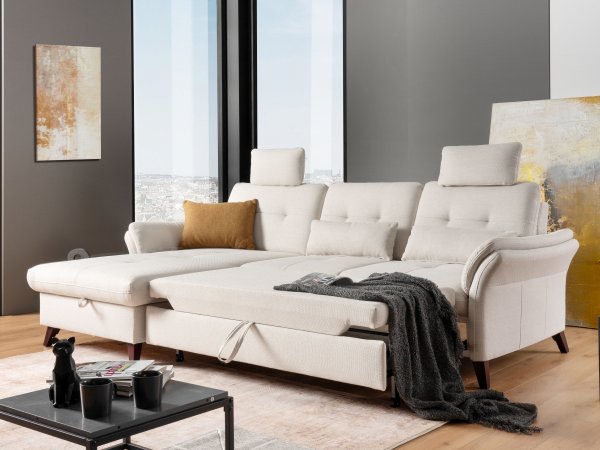 Rohová sedací souprava s nastavitelnou hloubkou sedáku HEDEN