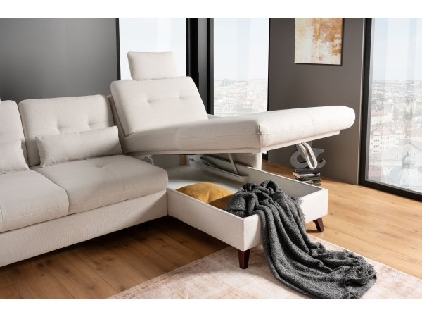 Rohová sedací souprava s nastavitelnou hloubkou sedáku HEDEN