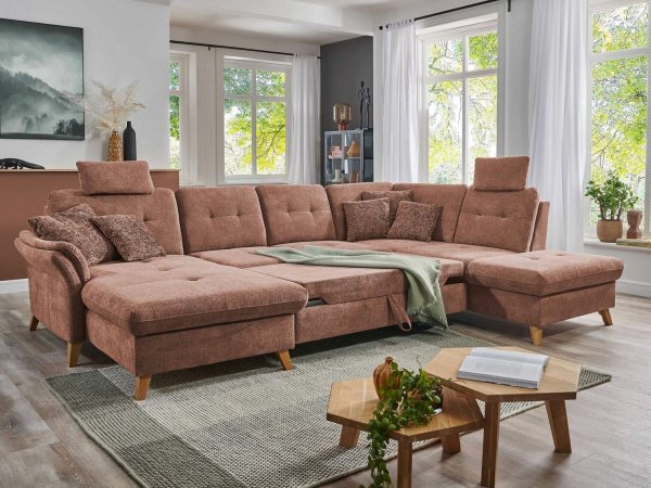 Rohová sedací souprava do tvaru U s nastavitelnou hloubkou sedáku HEDEN